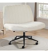OLIXIS Criss Cross Chair with Wheels Wide Cross Legged Office Desk Vanity Chair Comfy Fabric Arml...
