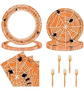 DTDO 96Pcs Halloween Spider Web Tableware Set Include Plates and Napkins Forks Birthday Party Dec...