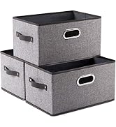 PRANDOM Large Foldable Storage Bins for Shelves [3-Pack] Decorative Linen Fabric Storage Baskets ...