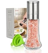 Aelga Salt Grinder with Silicone Funnel - 4oz Glass Manual Mills with Adjustable Ceramic Core, Re...