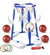 LPFG Pool Basketball Hoop, 2-in-1 Floating Basketball Hoop &amp; Ring Games with 4 Balls 12 Rings and...