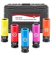 NORTOOLS 1/2-Inch Drive Lug Nut Socket Set, 5pcs Lug Nut Thin Wall Deep Socket Set with Color-Cod...