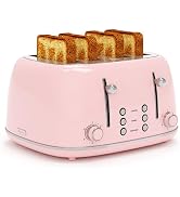 Toaster 4 Slice, Retro Stainless Toaster with 6 Bread Shade Settings,1.5''Wide Slots Toaster with...