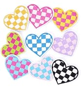 9 Pcs Pink Heart Iron on Patches for Hats,Checkered Flag Western Cowgirl Iron on Patches for Fest...
