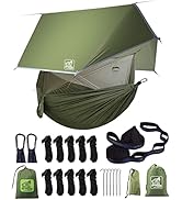 Miztli Camping Hammock with Net and Rain Fly, Portable Lightweight Outdoor Hammock Tree Travel Ba...