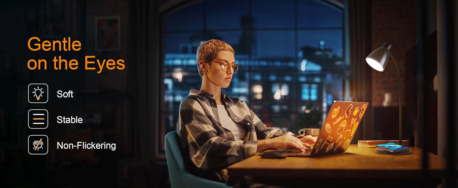 Desk Lamp for Home Office LED Desk Light USB Charging Ports Bedside Table Lamp for Dorm Room