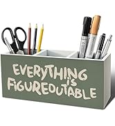 ELMCH Green Inspirational Pen Pencil Holder, Everything Is Figureoutable Motivational Wood Desk O...