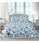 Beach Quilt Sets Full/Queen Size Ocean Theme Bedspread Coastal Bedding Set Blue Seahorse Starfish...