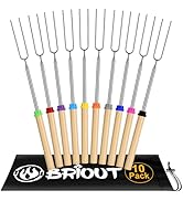 Briout Extendable Stainless Steel Roasting Sticks - Smores Sticks for Fire Pit Long 32 Inch, Smor...