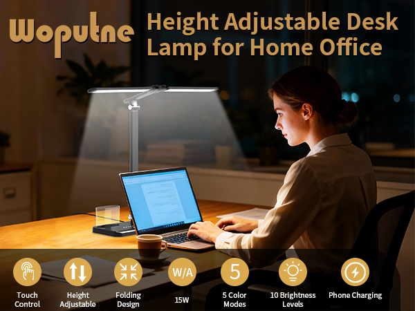 Led desk light has 5 color modes and 10 brightness levels.