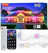 Lumary Permanent Outdoor Lights 2 with Remote &amp; Slide-Base, 150ft with 90 RGBAICW LEDs for Daily ...