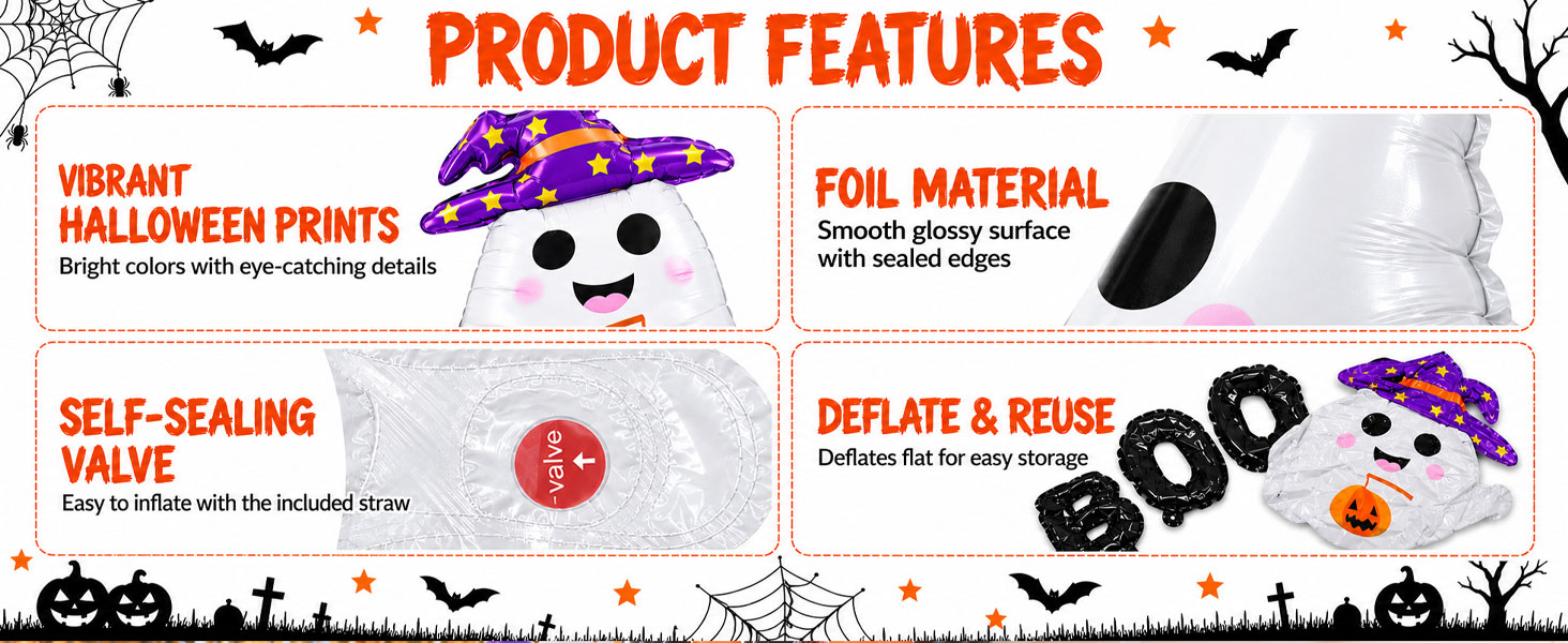 7 Pieces Halloween Ghost Pumpkin Boo Balloons Set