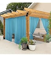 HolidayIdeas All Weather Outdoor Patio Curtains 6 Pcs Linen Look Rod Pocket Sheer Outdoor Curtain...