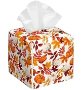 POIUBLE Leather Tissue Box Holder Autumn Pumpkins and Leaves Tissue Box Cover Thanksgiving Square...