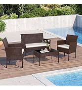 Shintenchi 4 Piece Outdoor Patio Furniture Set, Wicker Rattan Patio Conversation Set, Outdoor Cha...