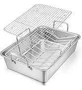 Roasting Pan, E-far 15.2 Inch Stainless steel Turkey Roaster with Rack - Deep Broiling Pan &amp; V-sh...