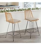 IDZO 400lbs Capacity Rattan Outdoor Counter Stools, 24" Tall, Set of 2, Comfort Cushion, Solid St...
