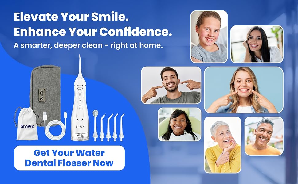 Smilix water flosser with happy users collage