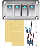 IZTOSS 4 Gang Marine Switch Panel 12V/24V Aluminum Rocker Switch Panel, Blue LED Indicator Light ...