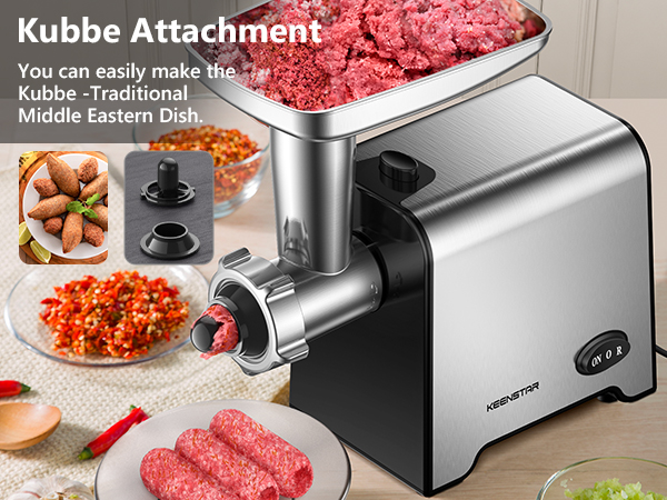 Food Grinder with Blade &amp; 3 Plates, Sausage Stuffer Tubes &amp; Kubbe Kit