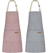 NLUS 2 Pack Kitchen Cooking Aprons, Adjustable Bib Soft Chef Apron with 2 Pockets for Men Women (...