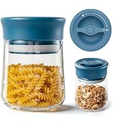 NUZEAK Airtight Glass Jar with Rotary Lid, 17oz Borosilicate Glass Storage Container with Measure...