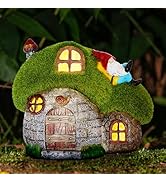 ILLUMINEW House Garden Statues with Solar Lights, LED Cute Flocked Fairy House with Gnomes Garden...