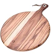 BILL.F Acacia Wood Pizza Peel,12” Cutting Board, Cheese Paddle Board, Bread and Crackers Platter ...