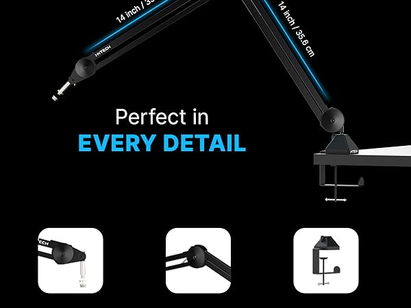 gaming mic podcast microphone stand arm boom studio pc computer streaming desk low profile cable cam