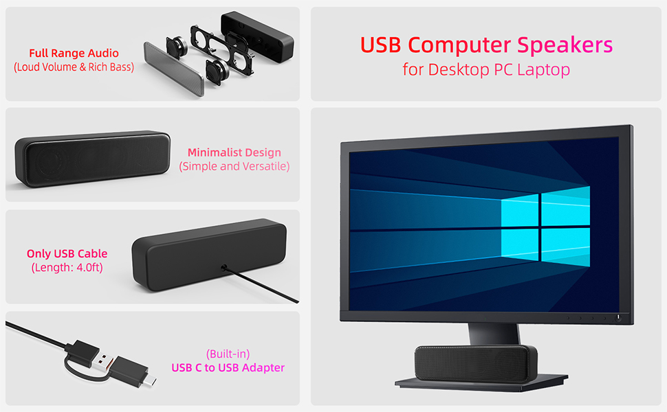 USB Computer Speakers for Desktop PC Laptop
