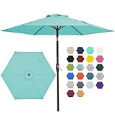 JEAREY 7.5FT Patio Umbrella Market Table Umbrella with 6 Sturdy Ribs, Push Button Tilt/Crank Outd...