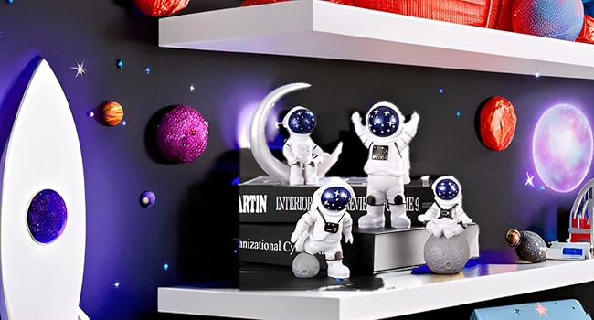 blue astronaut statues