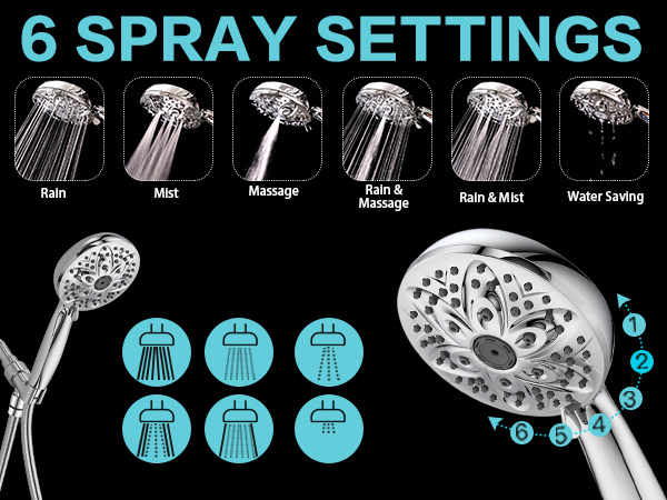 6 modes shower head