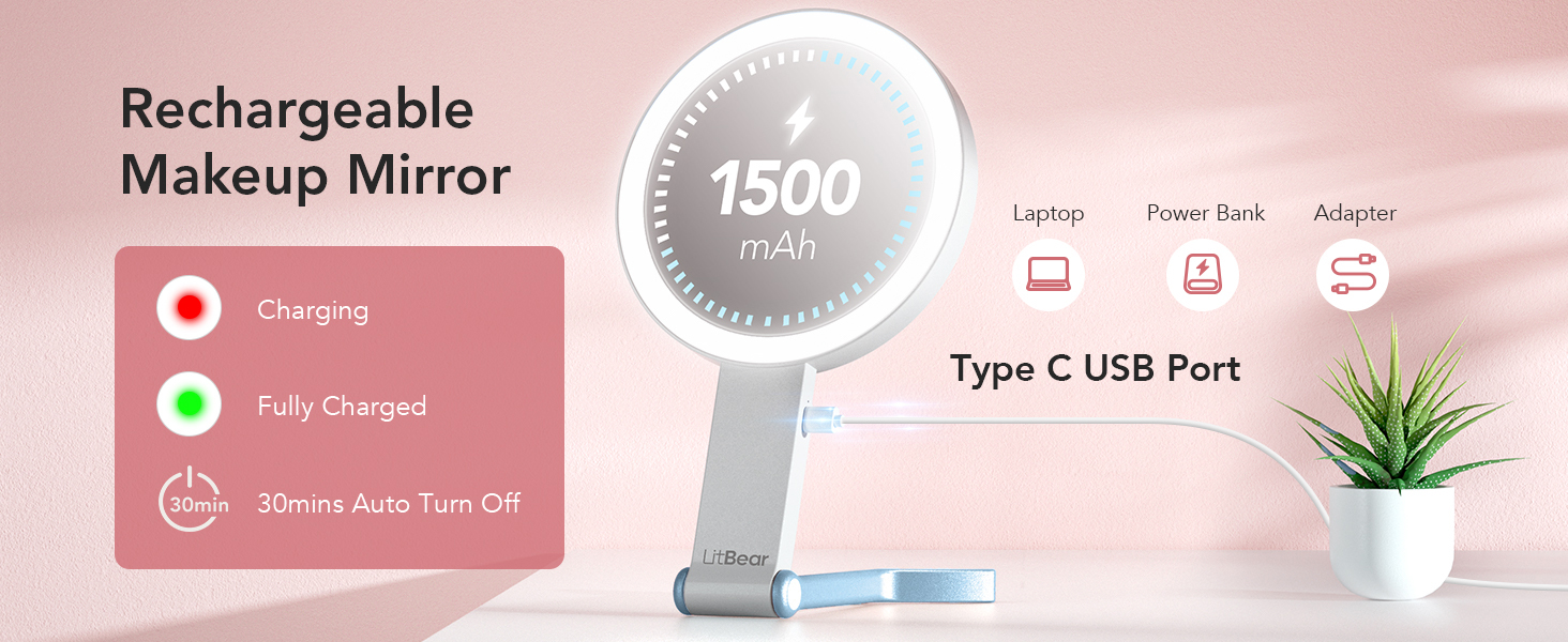 rechargeable travel makeup mirror