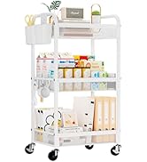 YASONIC 3 Tier Rolling Cart – Metal Utility Storage Carts with Wheels, Craft Carts Organizer with...