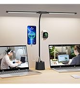 Woputne Desk Lamp, Dual Head, Smart USB A+C Charging Port, 5 Color Modes Dimmable, 2600 Lumens 12...