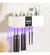 Smart Wall-Mounted Toothbrush Holder with Solar Charging, 6 Brush Slots &amp; 3 Cup, Multi-Function E...