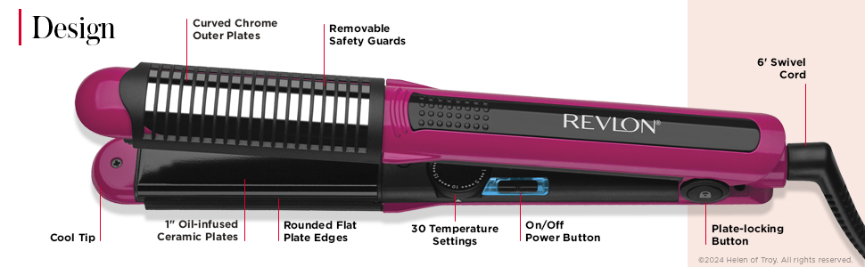 Removable safety guards, curved chrome plates with 30 temperature settings