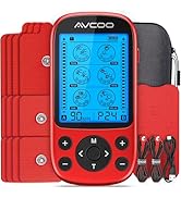 AVCOO Dual Channel TENS Unit Muscle Stimulator, 3-in-1 EMS Muscle Stimulator with 24 Modes &amp; 40 L...