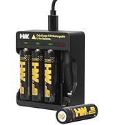 HW 4 Pack Rechargeable Lithium Batteries AA, 1.5V 3500mWh Double A Lithium Ion Batteries with 4-B...