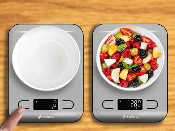 Tare the bowl and add food to get pure weight