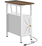 CHOEZON Farmhouse End Table, Narrow Side Table for Small Spaces, Slim Nightstand with Charging St...