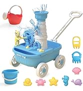 Dollox Kids Beach Wagon with Sand Toys - 12 Pieces, Water Wheel, Bucket, Watering Can, Marine Ani...