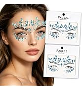 Blue Face Gems, Flower Rhinestone Face Stickers, Colorful Acrylic Face Jewels for Festival, Rave,...