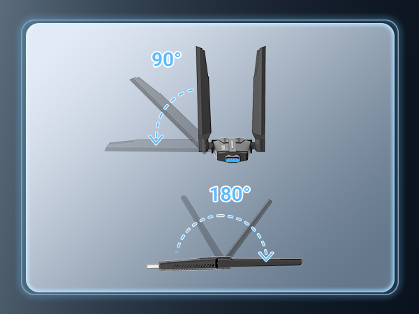 Diagram of USB WiFi Adapter Antennas Showing 90° and 180° Adjustment Angles