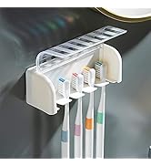 5 Slots Toothbrush Holder Wall Mount with Cover, Self Adhesive Toothbrushes Storage Organizer Per...