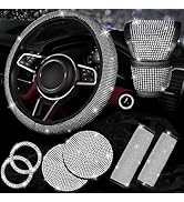 NBTEPEM 8 pcs Bling Car Accessories Set for Women, Bling Rhinestone Diamond Steering Wheel Cover,...