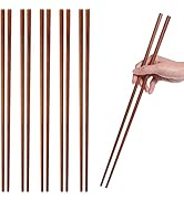 Donxote Cooking Chopsticks, Extra Long Wooden Kitchen Frying Chopstick 16.5 Inches - Brown(6-Pairs)