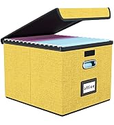 Huolewa Collapsible File Storage Organizer Box with Lid, Linen Document Storage, Universal Hangin...