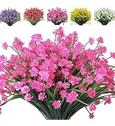 RECUTMS 12 Bundles Artificial Fake Flowers UV Protected Outdoor Bulk Artificial Flowers for Outdo...